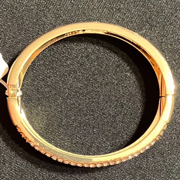 Natasha Gold Tone Hinged Bangle with Crystals (8") - Picture 1 of 10